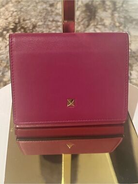 Valentino Garavani Fuchsia Pink Leather Mini Wallet with Gold Stud